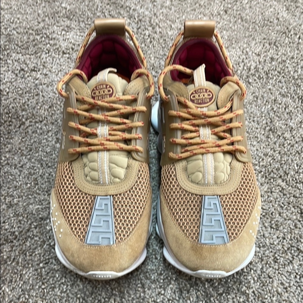 Versace Chain Reaction Tan and Beige Sneakers